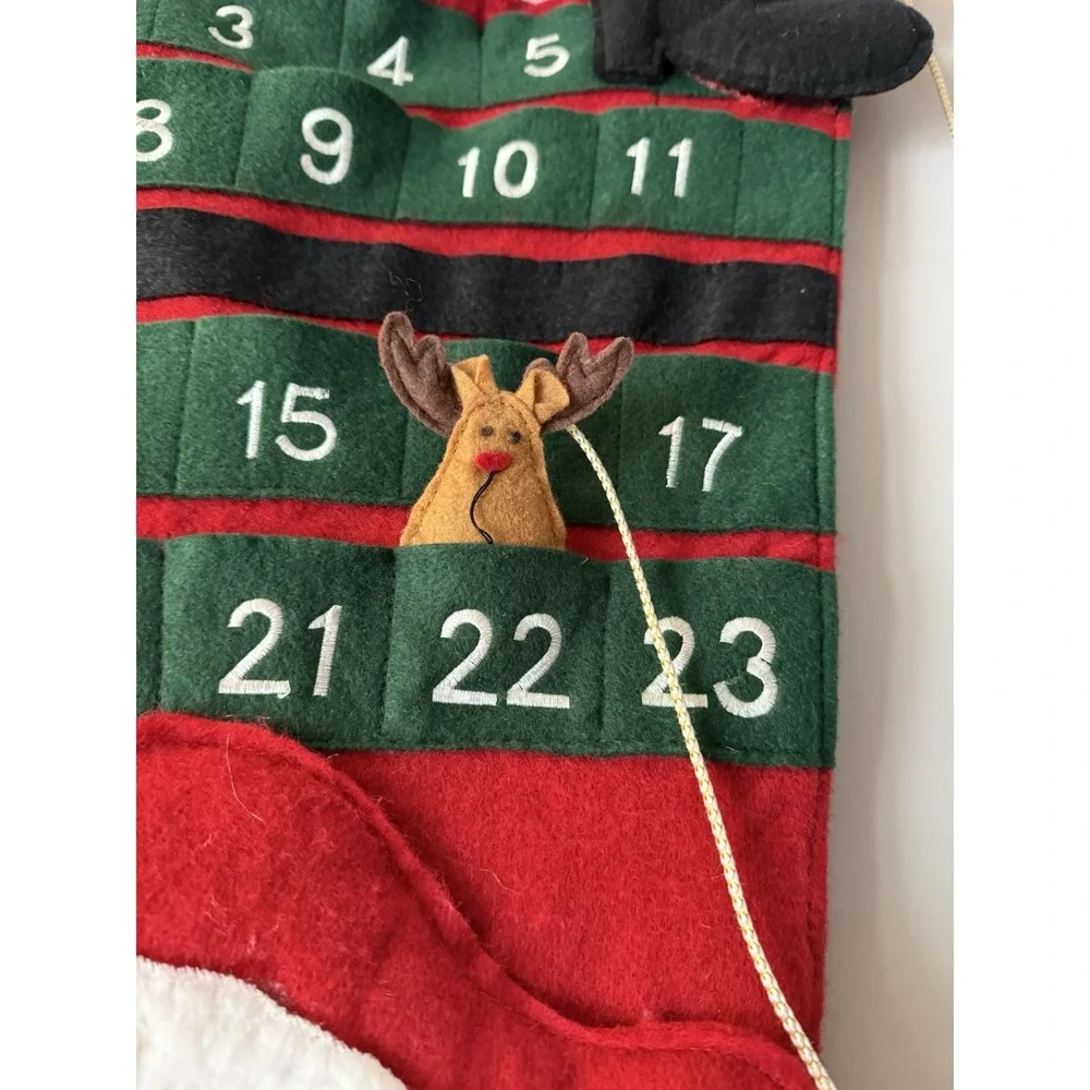 Vintage Advent Calendar Countdown Christmas Wall Hanging Santa's Bag 32